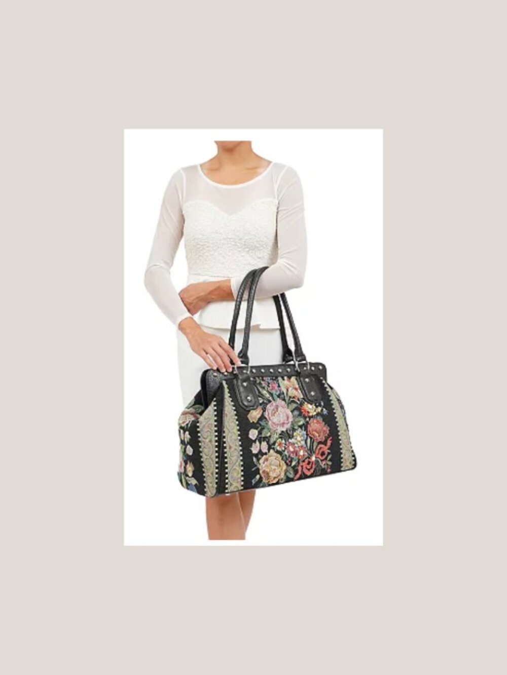 Mellow World Flower Hand Beaded Weekender Vintage Tapestry Style Vegan Faux